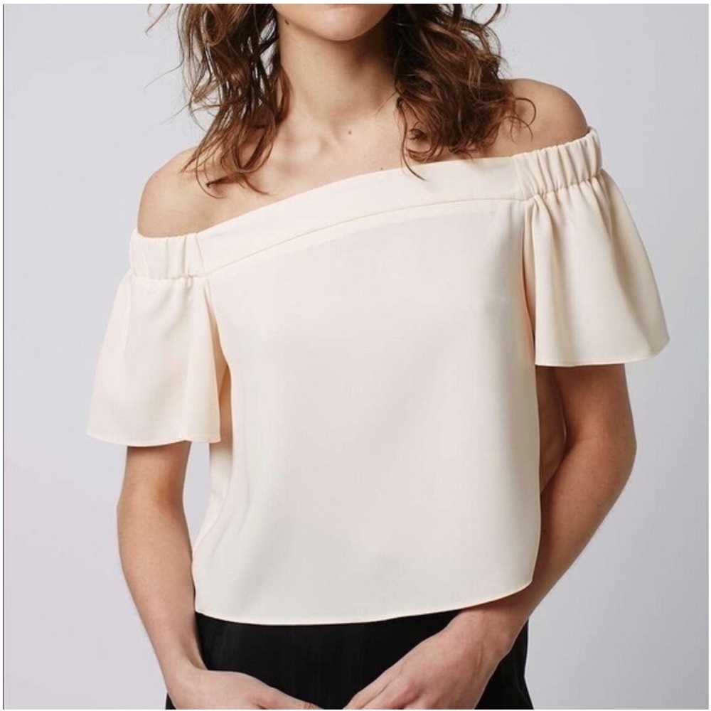 Topshop Livi Off the Shoulder Blouse in Blush Bardot GUC